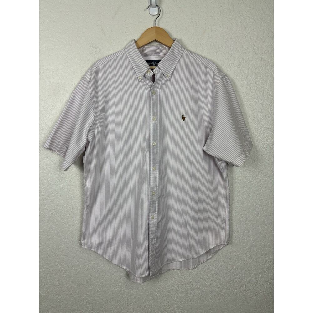 Ralph Lauren Mens Button Up Shirt Sz XL White Purple Striped Preppy Classic Work